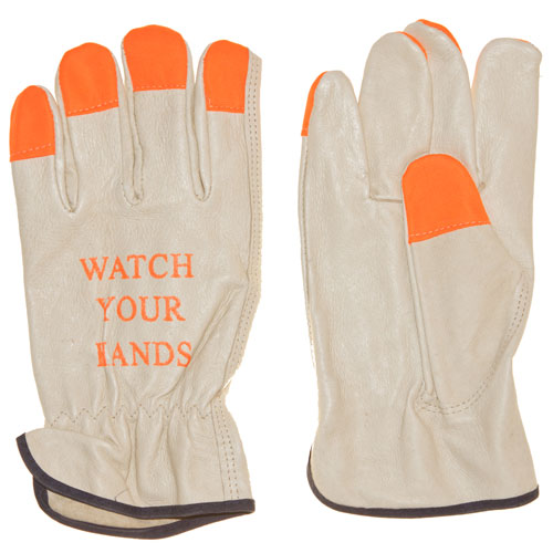 Leather Drivers Glove - M, Pigskin, Hi-Vis Orange Fingertips